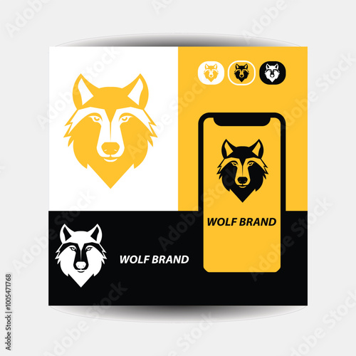 template wolf head logo design,with a minimalist, simple, and elegant geometric style, with black and white monochrome colors