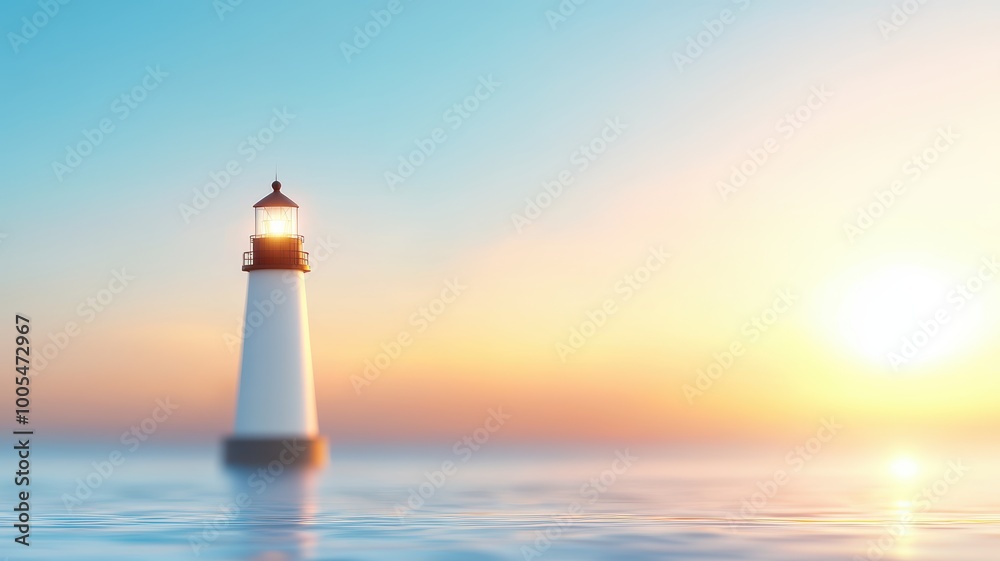 Serene Lighthouse at Sunset Over Calm Waters Serene Lighthouse at Sunset Over Calm Waters