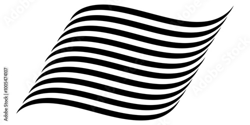 Black on white abstract perspective wave line stripes. wavy shape .Striped pattern design with 3d dimensional effect