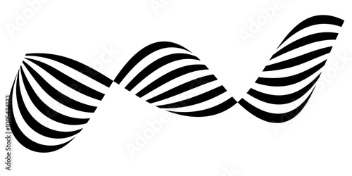 Black on white abstract perspective wave line stripes. wavy shape .Striped pattern design with 3d dimensional effect