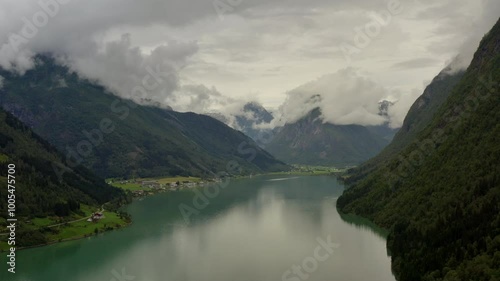 Fjaerlands Fjord Aerial view Norway photo