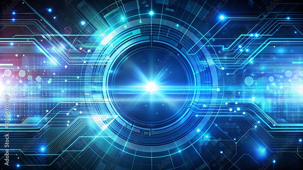 Abstract Networked Digital Interface With Bright Blue Lights And Glowing Core Abstract Networked Digital Interface With Bright Blue Lights And Glowing Core