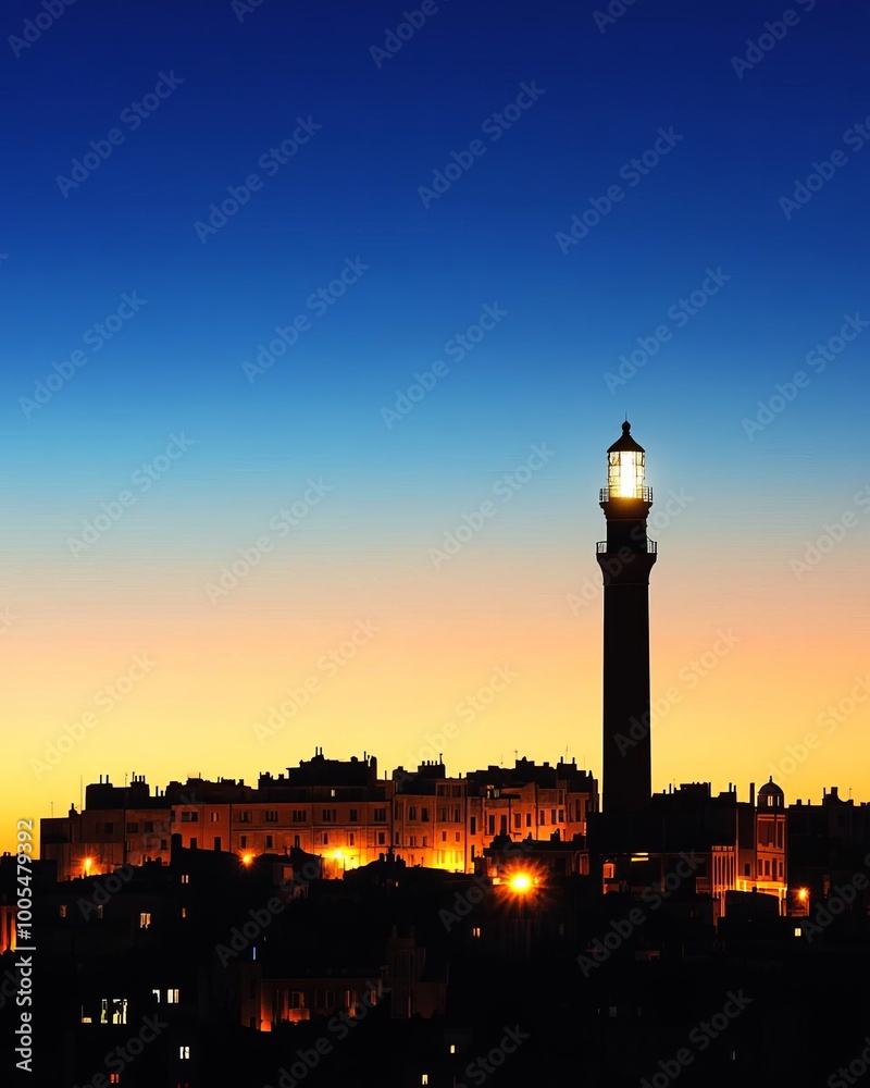 Obraz premium Gentle gradient backdrop from pink to teal, wormseye view of a lighthouse, clear sky for copy
