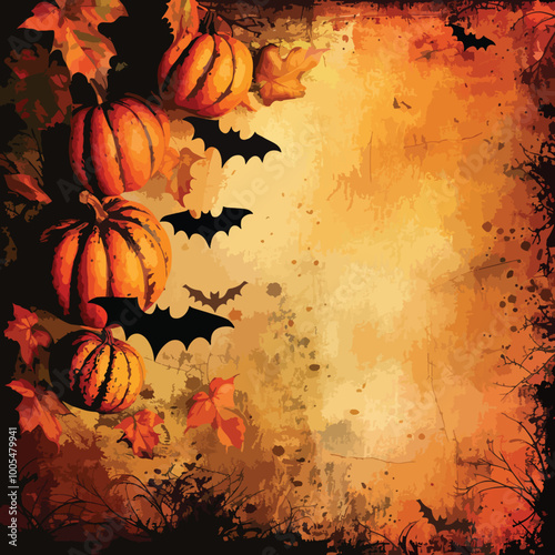 : Pumpkins and bats halloween background, Happy Halloween 