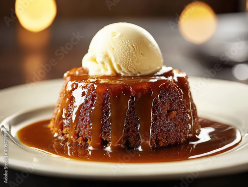 Sticky Toffee Pudding with Vanilla Ice Cream photo