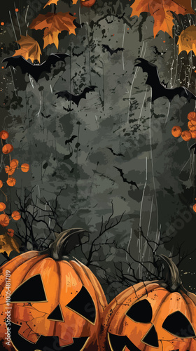 : Pumpkins and bats halloween background, Happy Halloween 