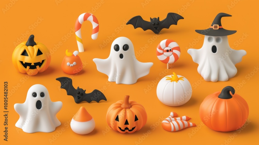 Halloween decorations, white isolate background Halloween decorations, white isolate background