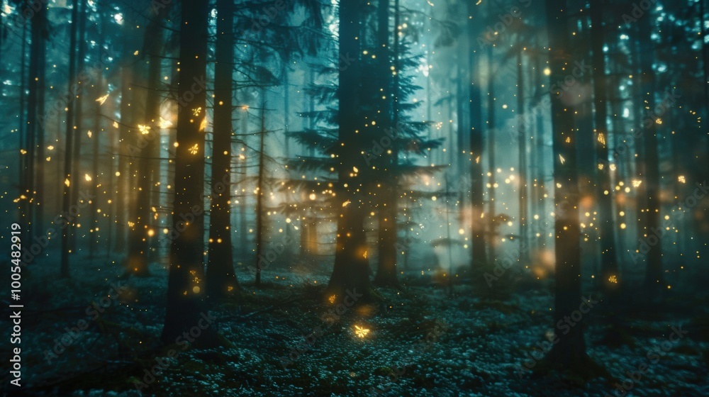 Mysterious forest with glowing lights Mysterious forest with glowing lights