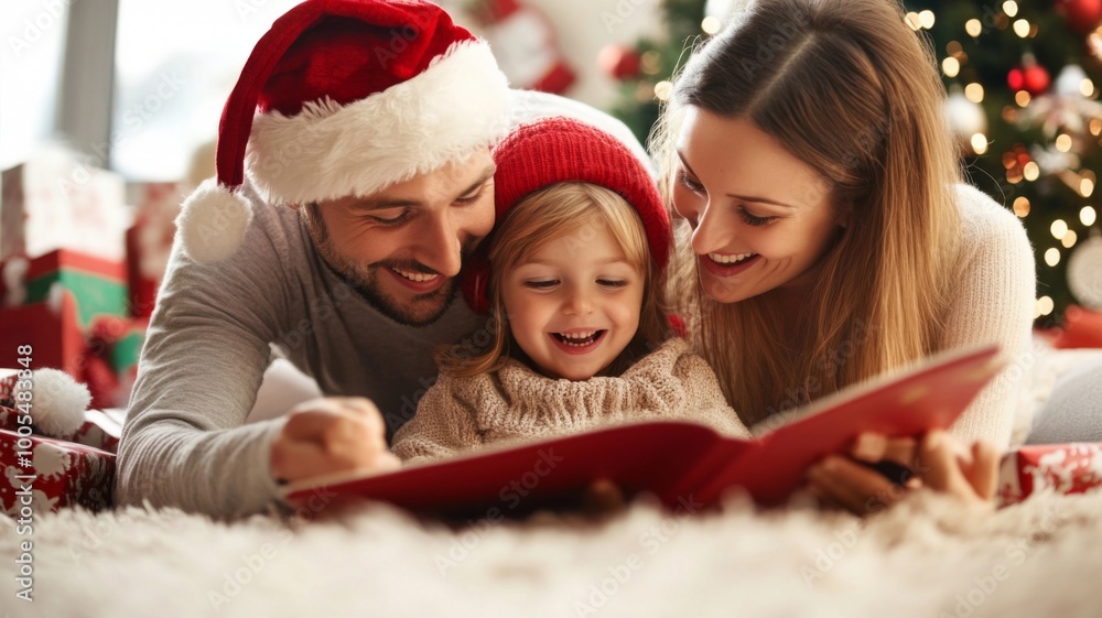 A Family Reading a Book Together During Christmas A Family Reading a Book Together During Christmas