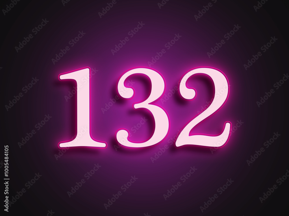 Pink glowing Neon light text effect of number 132. Pink glowing Neon light text effect of number 132.