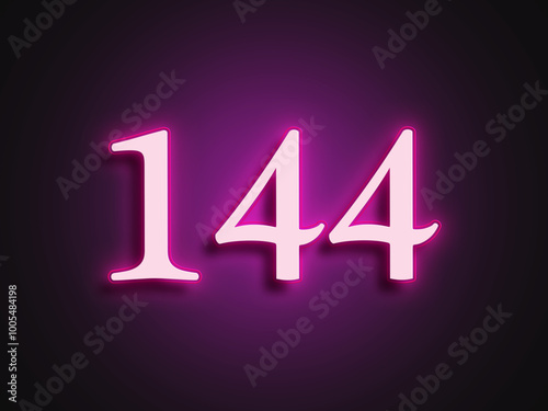 Pink glowing Neon light text effect of number 144. 