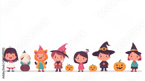 Simple and high-quality illustration of children in Halloween costumes. AI generative.. photo