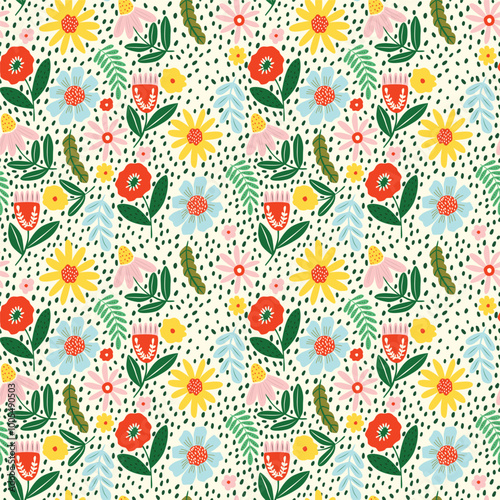 abstract colorful flowers texture print pattern beige background