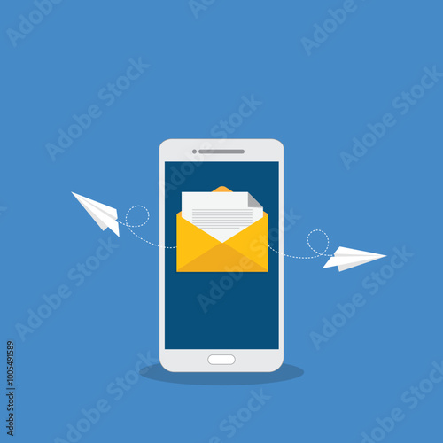 Newsletter. Illustration of email marketing. subscription to newsletter, news, offers, promotions. a letter and envelope. subscribe, submit. send by mail.	