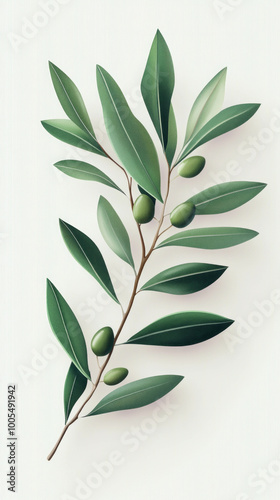 Realistic green olive branch symbolizing peace on a light background. AI generative.. photo