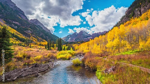 Maroon Bells during fall season, mountains timelapse, Colorado, 4K