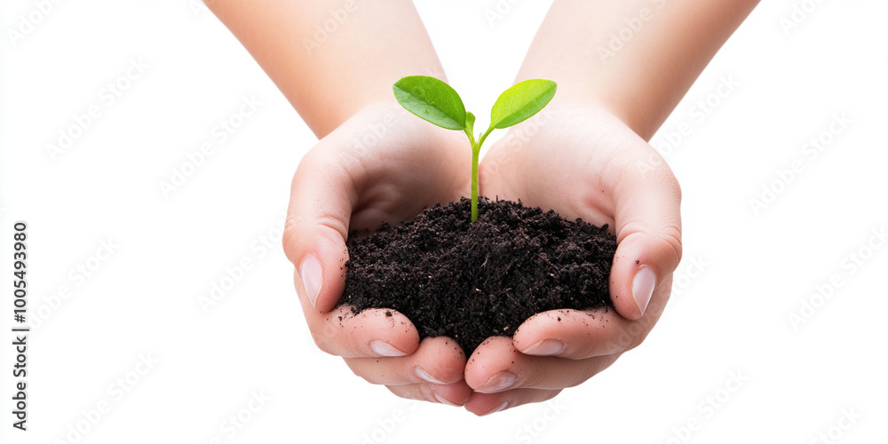 close up of two hands gently cupping small plant with rich soil, symbolizing care and growth. This image evokes sense of nurturing and connection to nature close up of two hands gently cupping small plant with rich soil, symbolizing care and growth. This image evokes sense of nurturing and connection to nature
