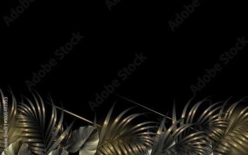 Tropical leafs  black and gold color motion