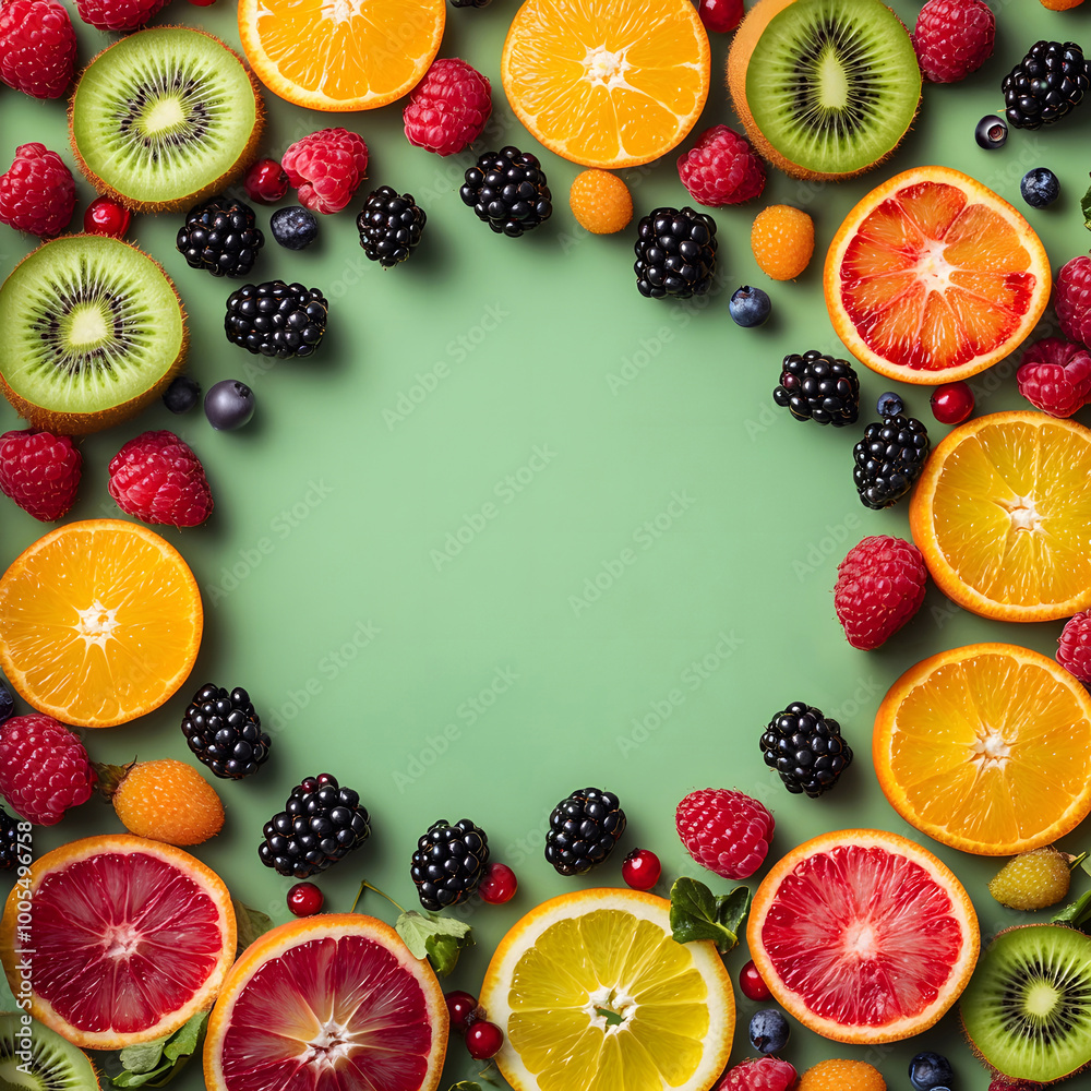 fruits wallpaper, pastel background with decoration and large blank space in the center for text, fruits patterns such as strawberry, Orange slices, Kiwi slices on both sides of the frame. fruits wallpaper, pastel background with decoration and large blank space in the center for text, fruits patterns such as strawberry, Orange slices, Kiwi slices on both sides of the frame.