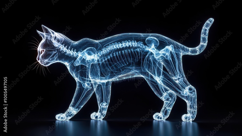 Fototapeta premium A digital x-ray of a cat, displaying its skeletal structure in intricate detail