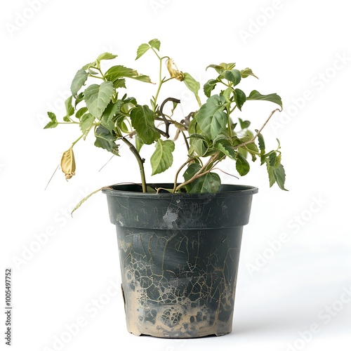 Green plant in a pot isolated on white background