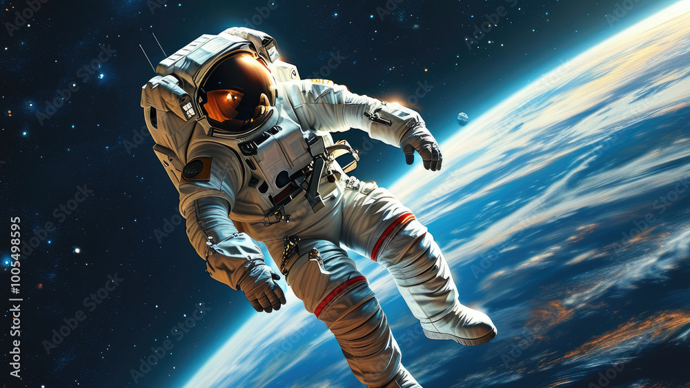 Fototapeta premium Alone in Space: An Astronaut’s Journey Through the Cosmos