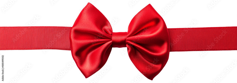 Elegant Red Satin Bow for Festive Occasions on White Background with Copy Space Banner for Text Placement Elegant Red Satin Bow for Festive Occasions on White Background with Copy Space Banner for Text Placement