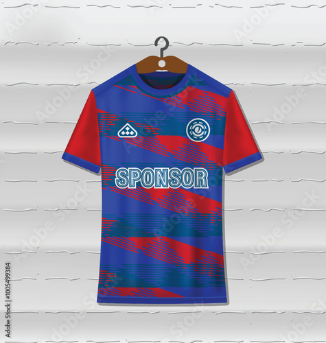 Red and blue combination sports uniform jersey design