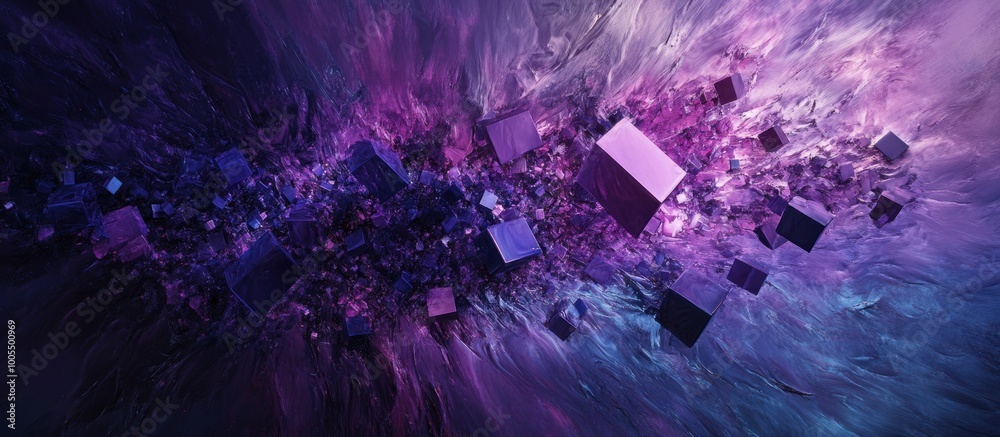 Abstract Purple and Blue 3D Geometric Composition