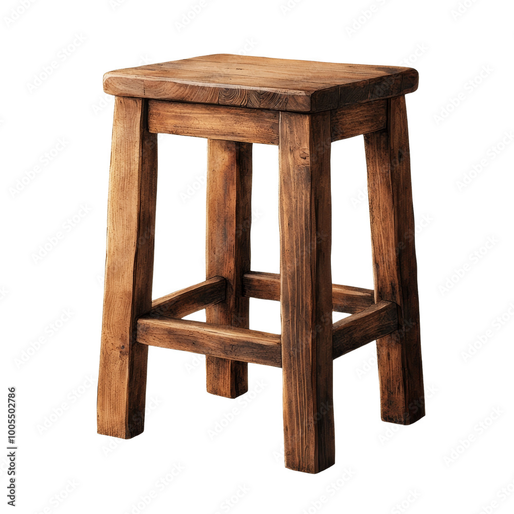 Wooden stool with rustic charm on white isolated background. Wooden stool with rustic charm on white isolated background.