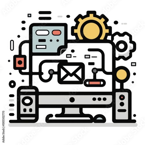 line icon of the information technology business. data and cloud computing in futuristic design. tech industry article or cybersecurity website. square