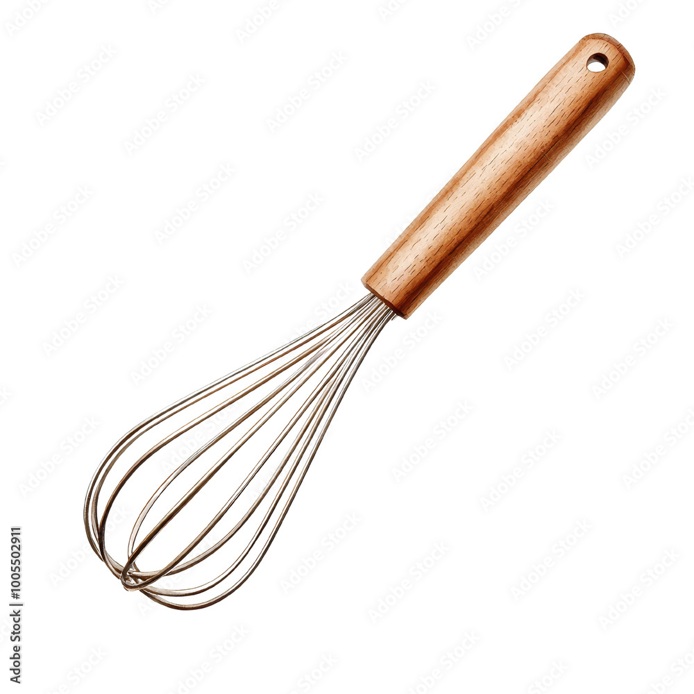 Wooden-handled whisk on a white isolated background for culinary use. Wooden-handled whisk on a white isolated background for culinary use.