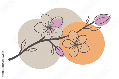 spring flower or blooming tree branch, symbolizing May holidays illustration on white background