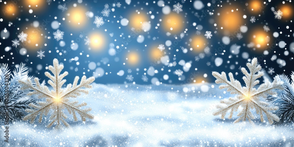 A magical winter wonderland with sparkling snowflakes and glowing orbs illuminating the serene landscape under a blanket of soft, fluffy snow A magical winter wonderland with sparkling snowflakes and glowing orbs illuminating the serene landscape under a blanket of soft, fluffy snow