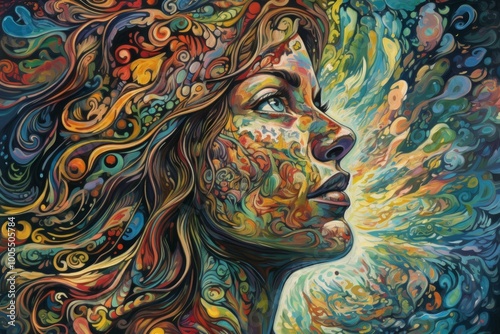 Wallpaper Mural A vibrant, abstract portrait showcasing a woman's profile and emotions. Torontodigital.ca