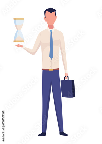 Effective time management. Efficiency work time. Freelance man worker with productivity clock. Time management, control business time or work deadline concept, smart businessman