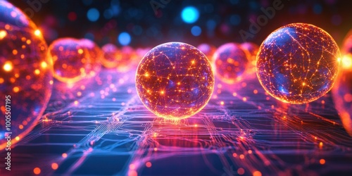 two spheres on a circuit with colorful lights photo