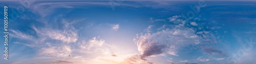 Wallpaper Mural Sunset sky with bright glowing pink Cirrus clouds. Seamless spherical HDR 360 panorama. Full zenith or sky dome in 3D, sky replacement for aerial drone panoramas. Climate and weather change. Torontodigital.ca
