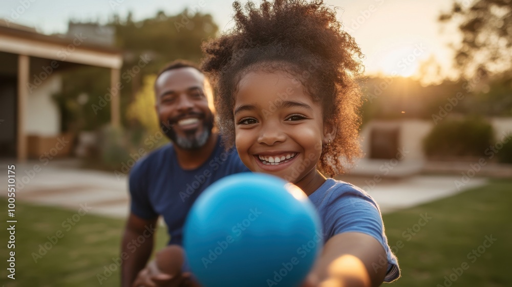 Happy child playing with her father in the garden during sunset. Happy child playing with her father in the garden during sunset.