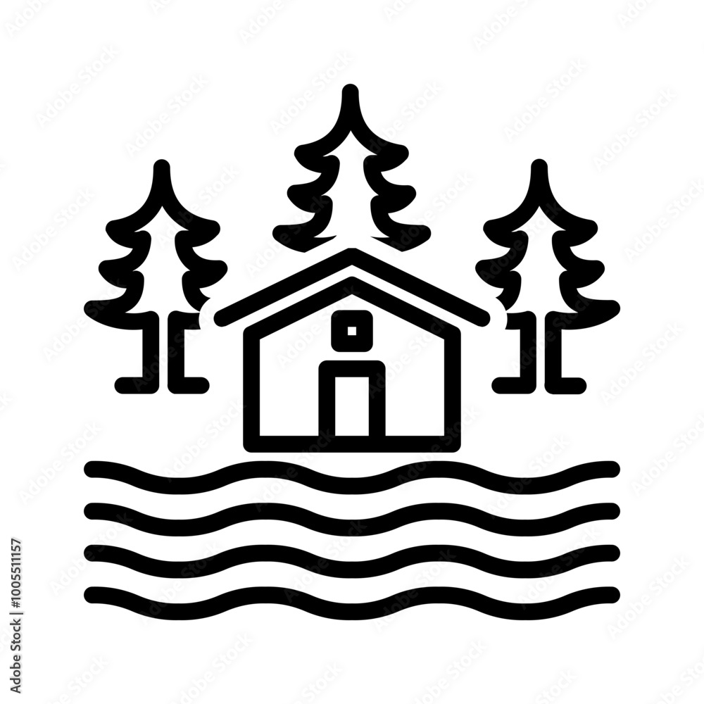 Vector black line icon for Lake house