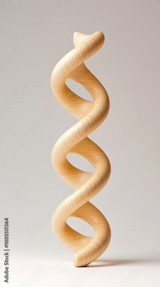 Fototapeta premium A beautifully crafted wooden DNA helix sculpture, showcasing the elegant spiral structure of DNA, isolated against a plain white background