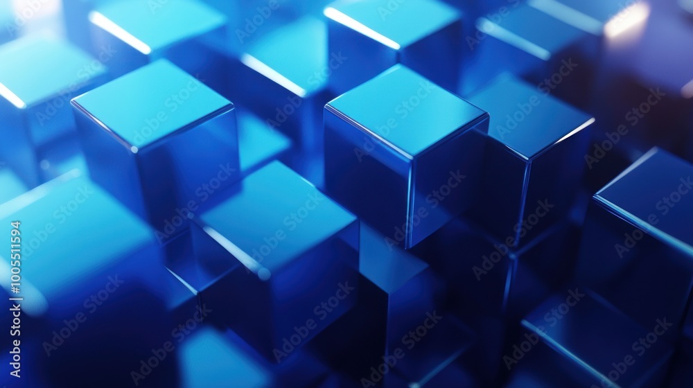 Abstract Blue Cubes, Modern 3D Geometry Design Abstract Blue Cubes, Modern 3D Geometry Design