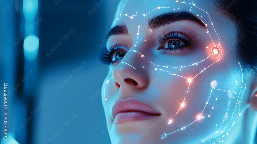 Woman's Face with Glowing Lines and Circles Woman's Face with Glowing Lines and Circles
