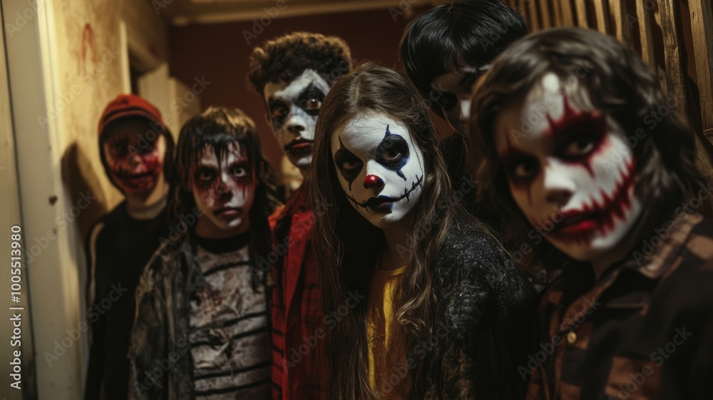 A Group of Children with Scary Halloween Makeup A Group of Children with Scary Halloween Makeup