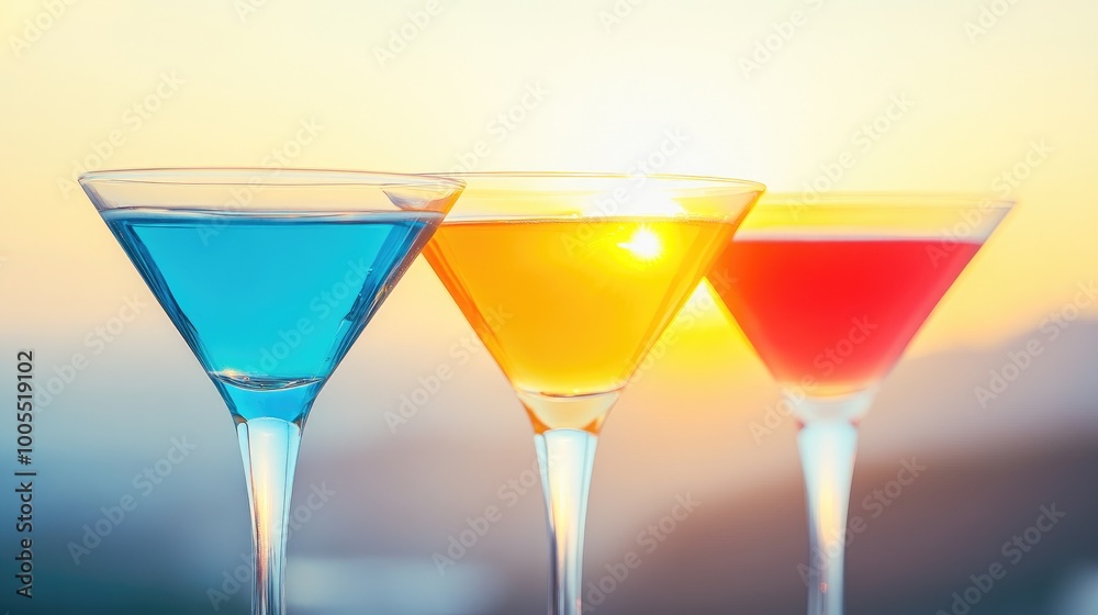 Rooftop cocktail bar with stylish seating, colorful drinks, and a stunning sunset view over the city Rooftop cocktail bar with stylish seating, colorful drinks, and a stunning sunset view over the city