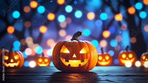 Halloween festival background with pumpkins Created with Generative AI technology.