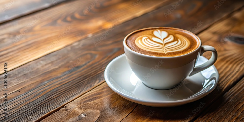 Piccolo latte coffee with latte art on a wooden table background Piccolo latte coffee with latte art on a wooden table background