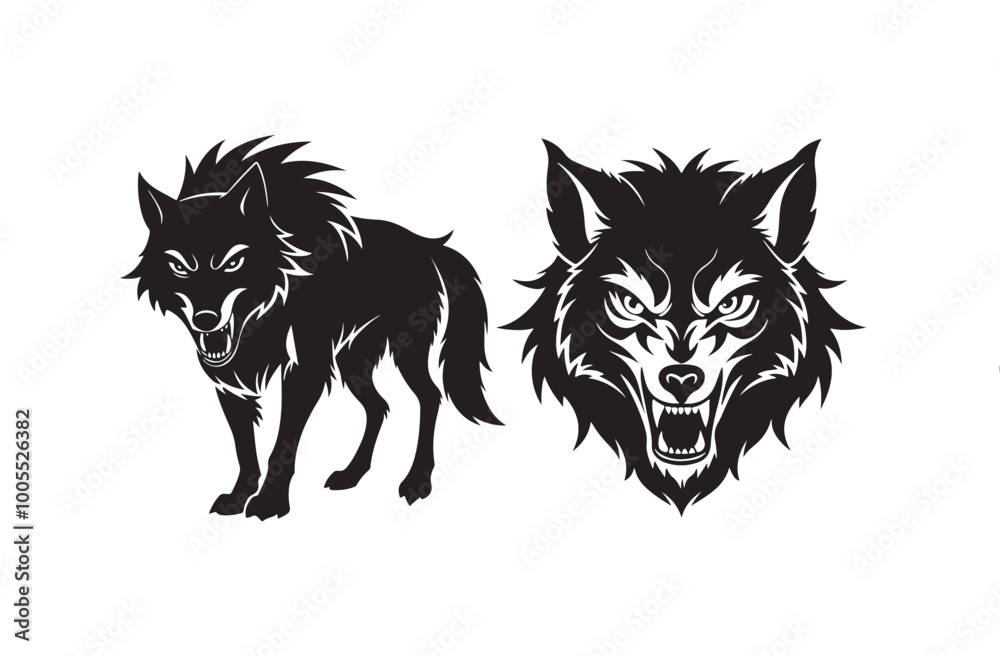Fototapeta premium Angry wolf silhouette vector illustration, Angry wolf vector