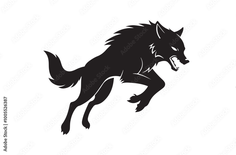 Angry wolf silhouette vector illustration, Angry wolf vector Angry wolf silhouette vector illustration, Angry wolf vector