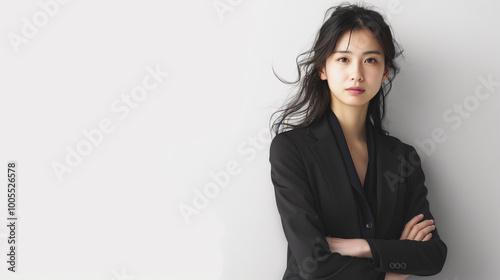 腕組みをしている日本人の若いビジネスウーマン